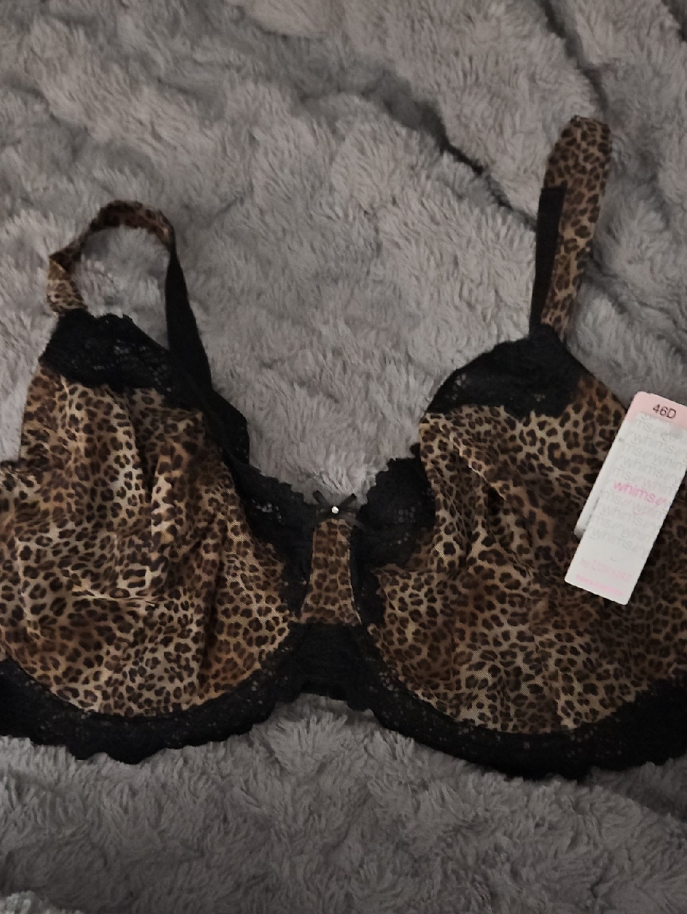 Whimsy By Lunaire Leopard Print Underwire Lace-Trim Bra - 46D